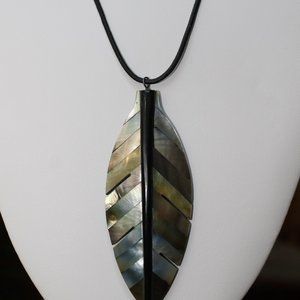 Carved Abalone Shell Leaf/Feather Necklace